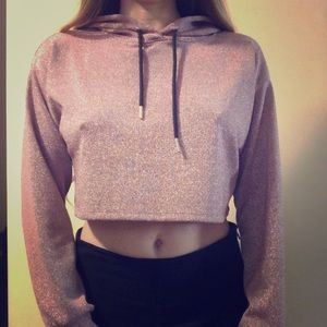 Cropped Pink Metallic Forever21 Hoodie